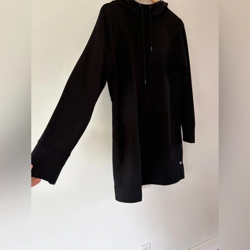 Nic+Zoe Active Black‎ Brushed Terry Hooded Long Sleeve Sweatshirt Dress Small